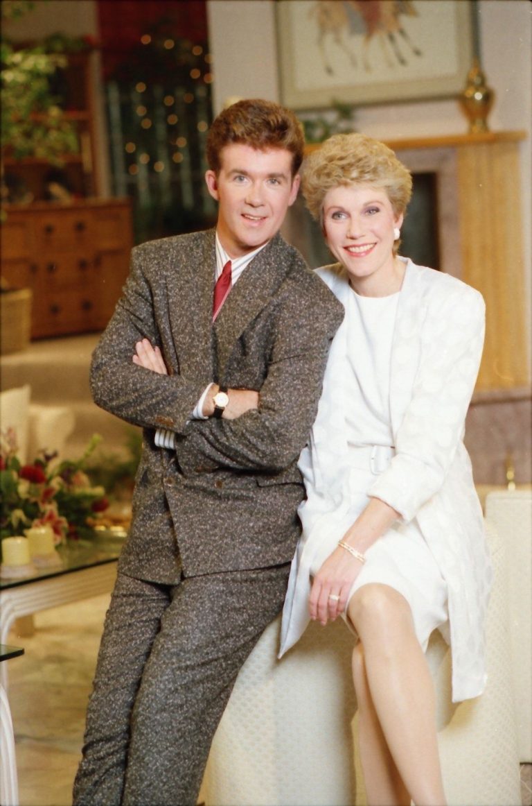 Anne and Alan Thicke on the set of Anne Murray Family Christmas
