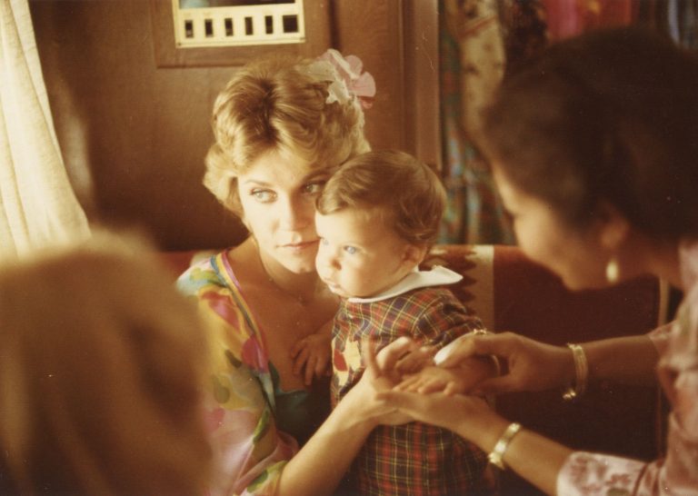 Anne with baby Will in PEI while filming Number 1 with a Bullet