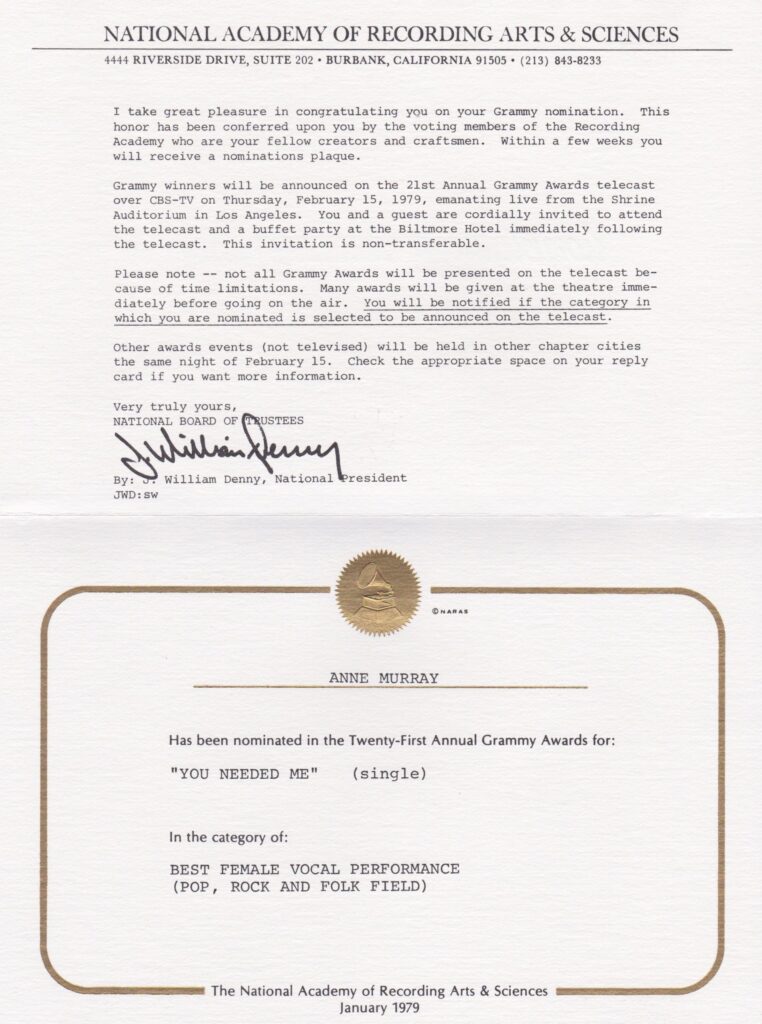 National Academy of Recording Arts & Sciences congratulatory message